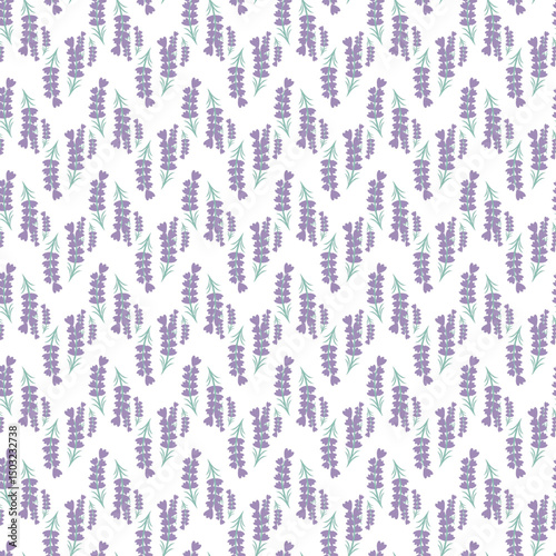 Seamless Pattern with Lavender Floral Design on White Background