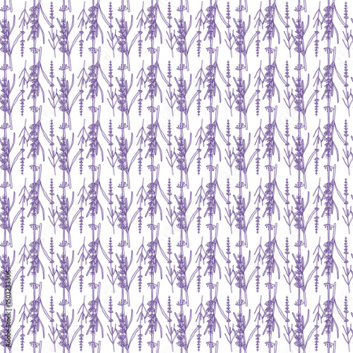 Seamless Pattern with Lavender Floral Design on White Background