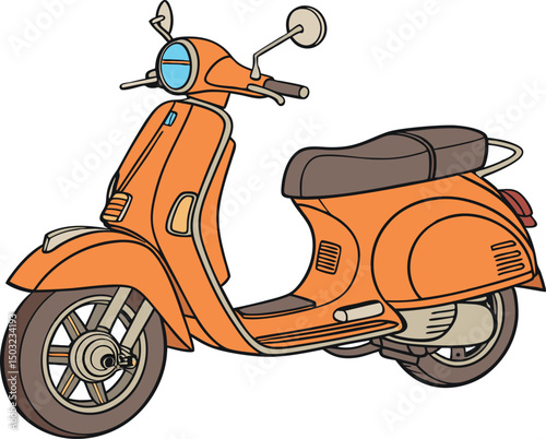 Vintage Orange Vespa Scooter - Classic Italian Retro Motorbike Illustration with Stylish Design and Urban Commuting Appeal