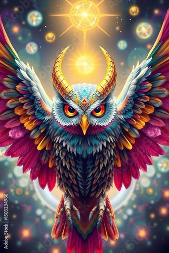Mythical Winged Owl with Glowing Orb in Fantasy