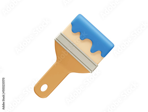 Paint brush with paint icon 3d rendering illustration