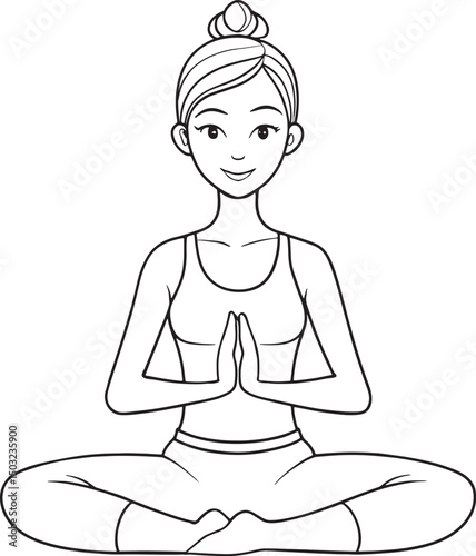 Woman in lotus position yoga meditation pose vector illustration
