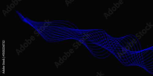 Abstract blue background with a glowing abstract waves. Abstract wave element for design. Digital frequency track equalizer, Futuristic background design. Long exposure, Light painting photography.