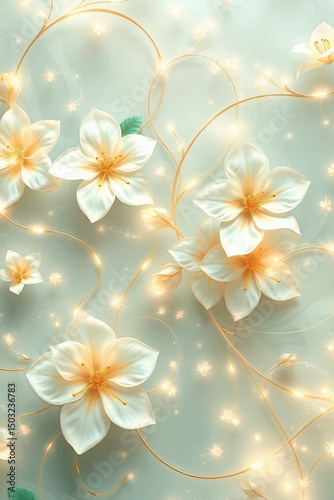 Elegant Glowing White Flowers with Sparkling Lights Aesthetic Art
