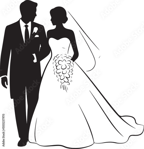 Bride and Groom Wedding Silhouette

Just Married Couple Vector Art

Elegant Wedding Moment Illustration

Romantic Bride & Groom Pose

Classic Wedding Couple Silhouette