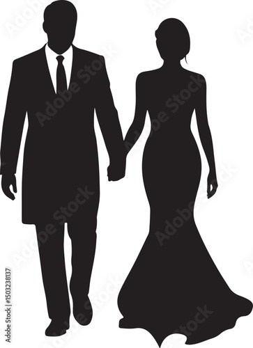 Bride and Groom Wedding Silhouette

Just Married Couple Vector Art

Elegant Wedding Moment Illustration

Romantic Bride & Groom Pose

Classic Wedding Couple Silhouette