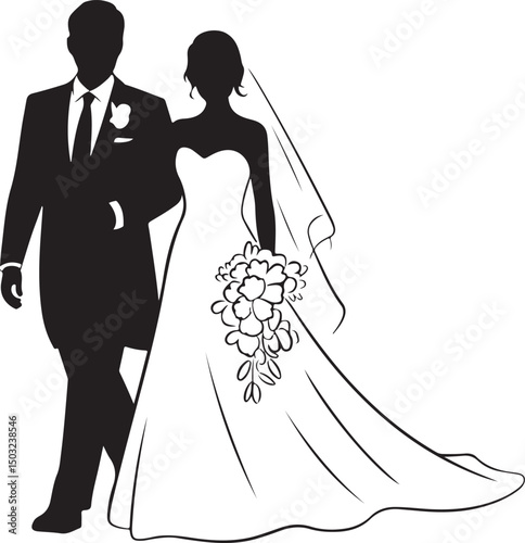 Bride and Groom Wedding Silhouette

Just Married Couple Vector Art

Elegant Wedding Moment Illustration

Romantic Bride & Groom Pose

Classic Wedding Couple Silhouette