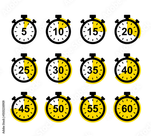 Stopwatch icon 5, 10, 15, 20, 25, 30, 35, 40, 45, 50, 55, 60