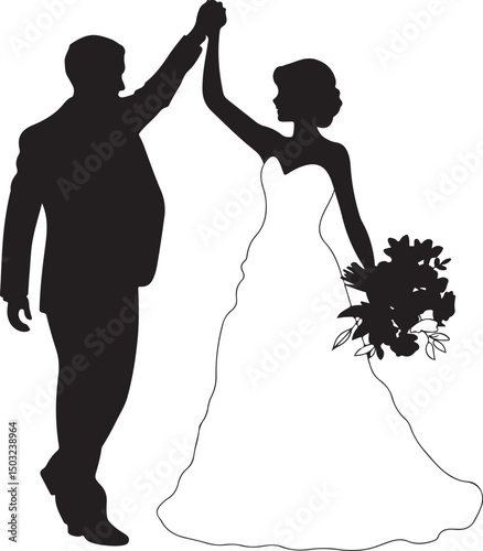 Bride and Groom Wedding Silhouette

Just Married Couple Vector Art

Elegant Wedding Moment Illustration

Romantic Bride & Groom Pose

Classic Wedding Couple Silhouette