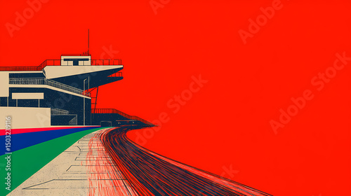 Circuit with a cubist grandstand, sharp turns, and an abstract layout. cubist layout. Illustration