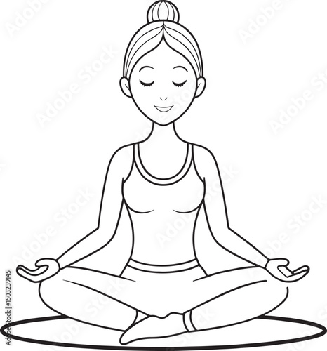 Woman practicing tree pose yoga asana vector illustration
