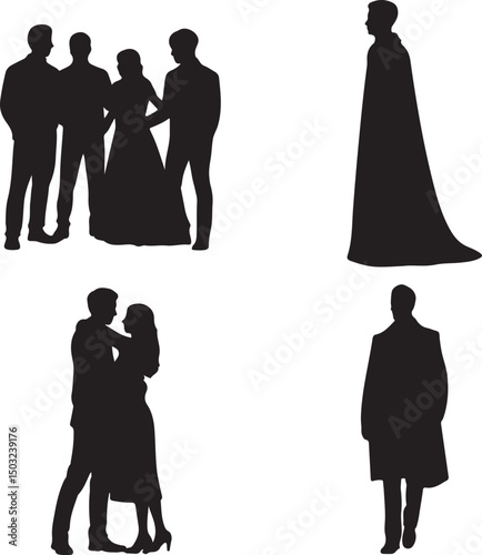Bride and Groom Wedding Silhouette

Just Married Couple Vector Art

Elegant Wedding Moment Illustration

Romantic Bride & Groom Pose

Classic Wedding Couple Silhouette