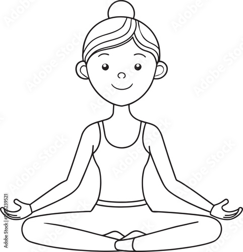 Woman in yoga pose simple line art illustration vector illustration