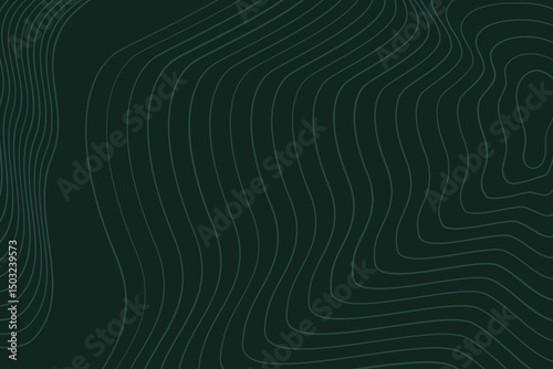 Abstract Topographic Map Lines On Dark Green Background