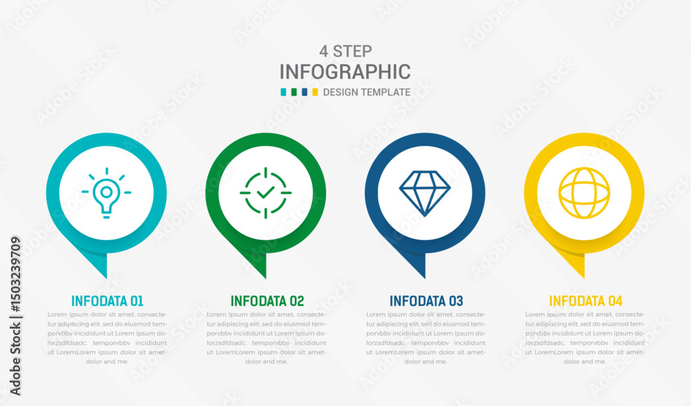 Fototapeta premium Four Step Infographic element design Vector template for presentation. process diagram and presentations step, workflow layout, banner, flow chart, info graphic vector illustration.