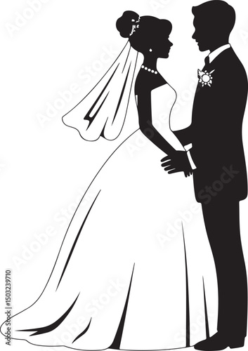 Bride and Groom Wedding Silhouette

Just Married Couple Vector Art

Elegant Wedding Moment Illustration

Romantic Bride & Groom Pose

Classic Wedding Couple Silhouette