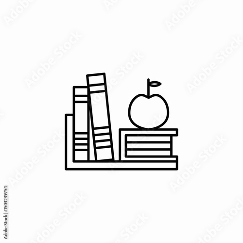 bookshelf with books and an apple icon sign vector