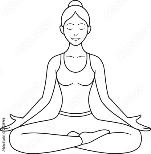 Woman practicing yoga anjaneyasana pose line art vector illustration