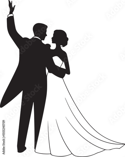 Bride and Groom Wedding Silhouette

Just Married Couple Vector Art

Elegant Wedding Moment Illustration

Romantic Bride & Groom Pose

Classic Wedding Couple Silhouette