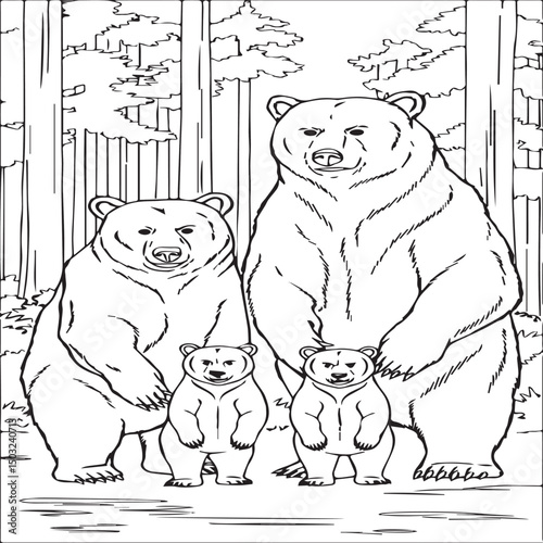 Bear coloring book page design.