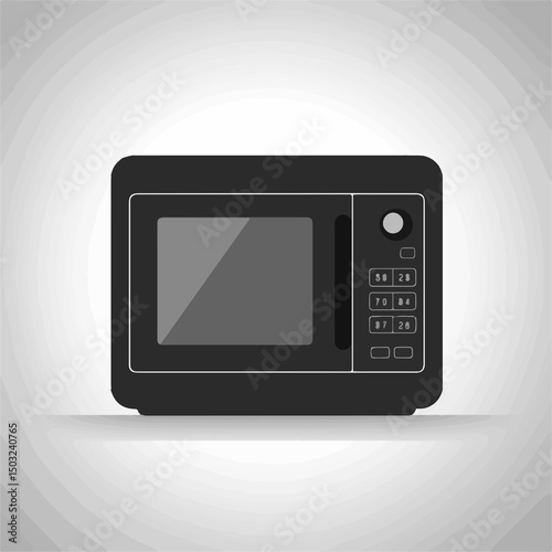 Modern Microwave Illustration: A minimalist vector illustration of a modern microwave, showcasing its sleek design and essential features for heating food and preparing meals.