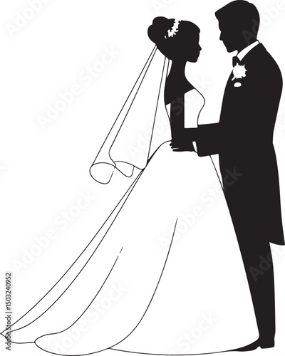 Bride and Groom Wedding Silhouette

Just Married Couple Vector Art

Elegant Wedding Moment Illustration

Romantic Bride & Groom Pose

Classic Wedding Couple Silhouette