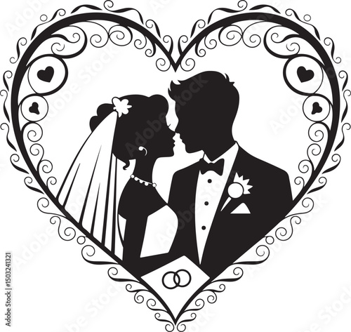 Bride and Groom Wedding Silhouette

Just Married Couple Vector Art

Elegant Wedding Moment Illustration

Romantic Bride & Groom Pose

Classic Wedding Couple Silhouette