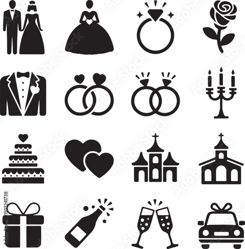Bride and Groom Wedding Silhouette

Just Married Couple Vector Art

Elegant Wedding Moment Illustration

Romantic Bride & Groom Pose

Classic Wedding Couple Silhouette