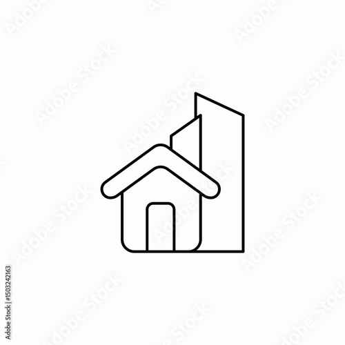 houses in front of tall buildings icon sign vector