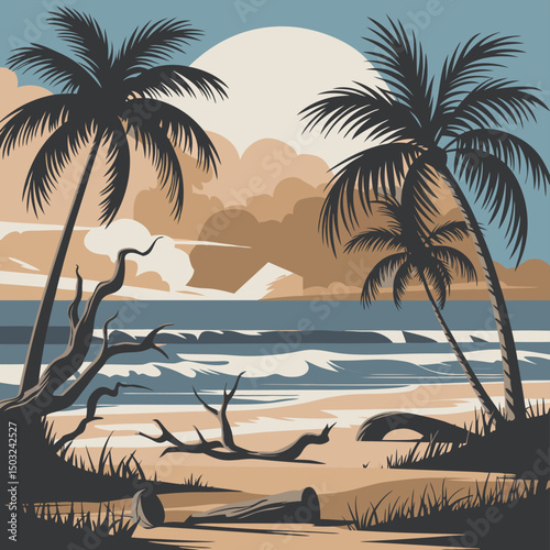Beach Calm Underneath Sun Palm