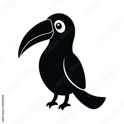 Simple cartoon illustration of a black toucan bird silhouette isolated on white background