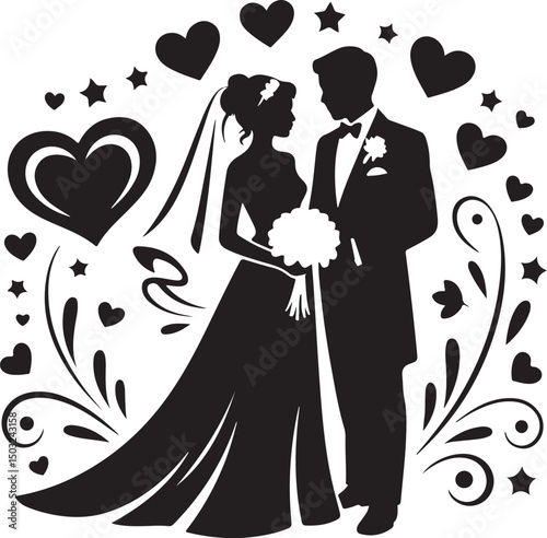 Bride and Groom Wedding Silhouette

Just Married Couple Vector Art

Elegant Wedding Moment Illustration

Romantic Bride & Groom Pose

Classic Wedding Couple Silhouette