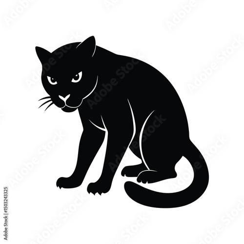 Vector illustration of a sleek black panther sitting and looking directly forward