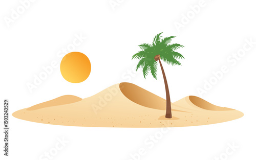 Desert Dunes with Palm Tree and Sun