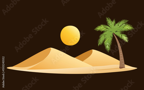 dramatic desert night with palm tree and sun