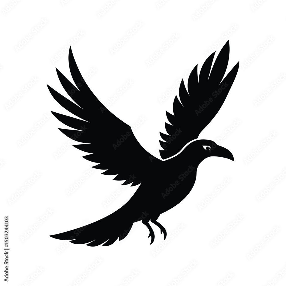 Fototapeta premium Silhouette of a majestic raven with wings spread isolated on white background