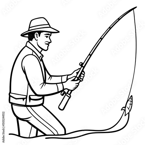 fisherman with fishing rod and reel