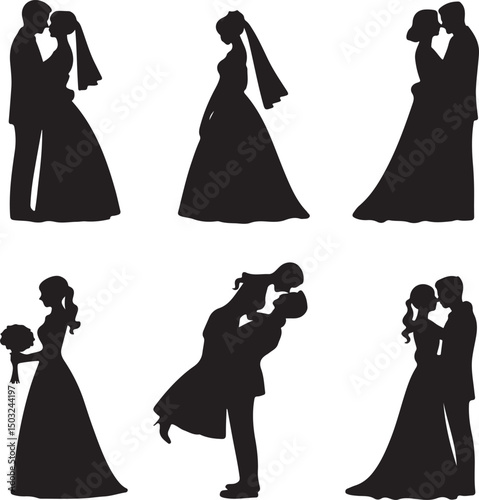 Bride and Groom Wedding Silhouette

Just Married Couple Vector Art

Elegant Wedding Moment Illustration

Romantic Bride & Groom Pose

Classic Wedding Couple Silhouette