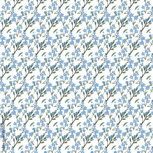 Forget Me Not Flower blooming seamlessly, Pattern.