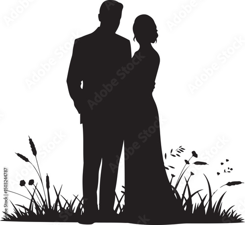 Bride and Groom Wedding Silhouette

Just Married Couple Vector Art

Elegant Wedding Moment Illustration

Romantic Bride & Groom Pose

Classic Wedding Couple Silhouette