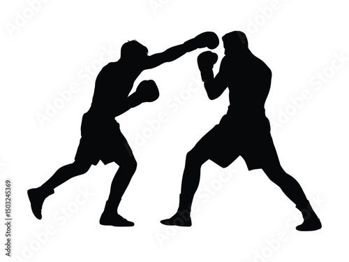 Silhouette of two boxers engaging in intense combat during a boxing match