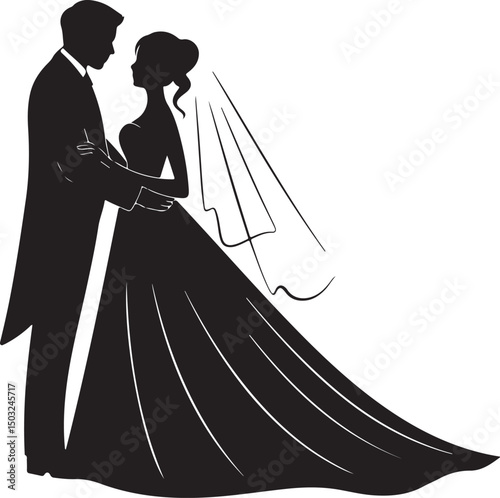 Bride and Groom Wedding Silhouette

Just Married Couple Vector Art

Elegant Wedding Moment Illustration

Romantic Bride & Groom Pose

Classic Wedding Couple Silhouette