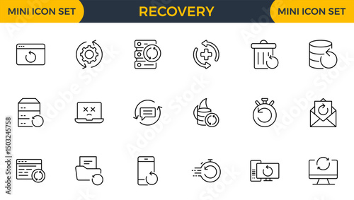 Set of outline icons related to recovery. Linear icon collection. Editable stroke. Vector illustration