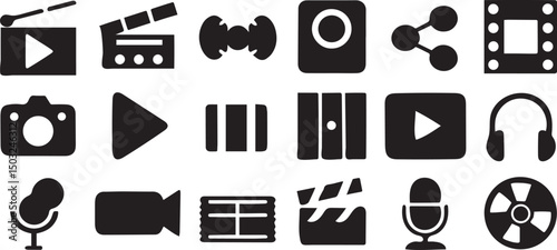 Entertainment and Media Icons in Editable Line Style
