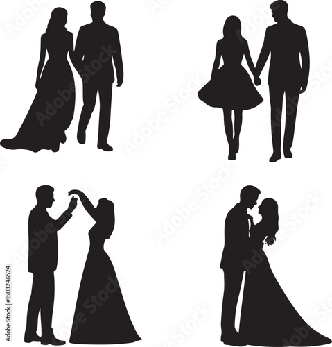 Bride and Groom Wedding Silhouette

Just Married Couple Vector Art

Elegant Wedding Moment Illustration

Romantic Bride & Groom Pose

Classic Wedding Couple Silhouette