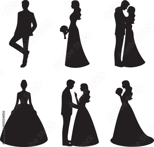 Bride and Groom Wedding Silhouette

Just Married Couple Vector Art

Elegant Wedding Moment Illustration

Romantic Bride & Groom Pose

Classic Wedding Couple Silhouette