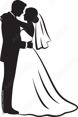 Bride and Groom Wedding Silhouette

Just Married Couple Vector Art

Elegant Wedding Moment Illustration

Romantic Bride & Groom Pose

Classic Wedding Couple Silhouette