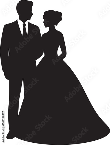 Bride and Groom Wedding Silhouette

Just Married Couple Vector Art

Elegant Wedding Moment Illustration

Romantic Bride & Groom Pose

Classic Wedding Couple Silhouette