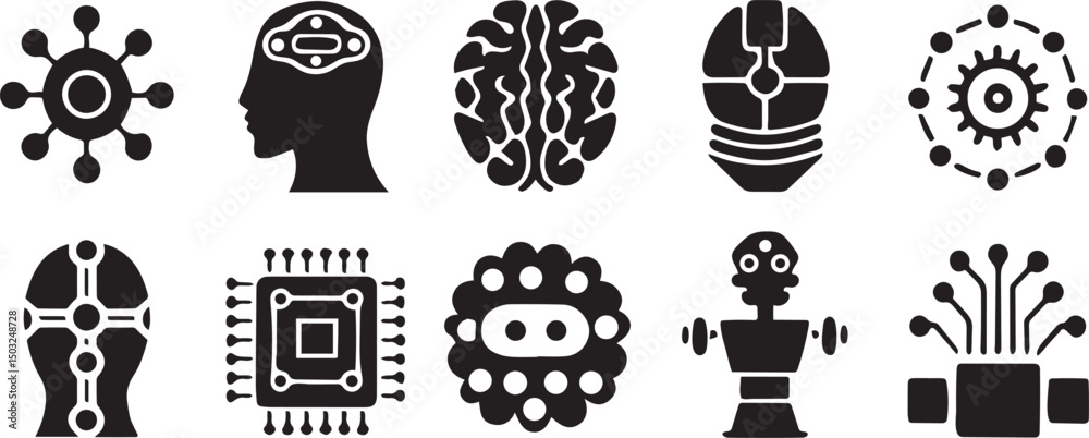 Naklejka premium Artificial Intelligence Technology Line Icons Set