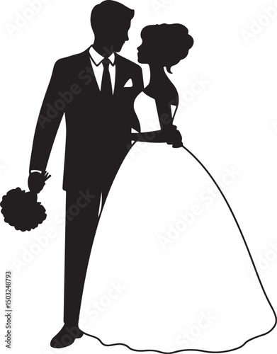 Bride and Groom Wedding Silhouette

Just Married Couple Vector Art

Elegant Wedding Moment Illustration

Romantic Bride & Groom Pose

Classic Wedding Couple Silhouette